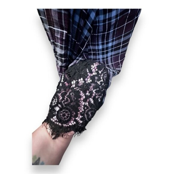 Women’s torrid 1 Purple Plaid Lace Inset Camp Button Down Shirt 14 16 1X 1XL - Picture 8 of 15